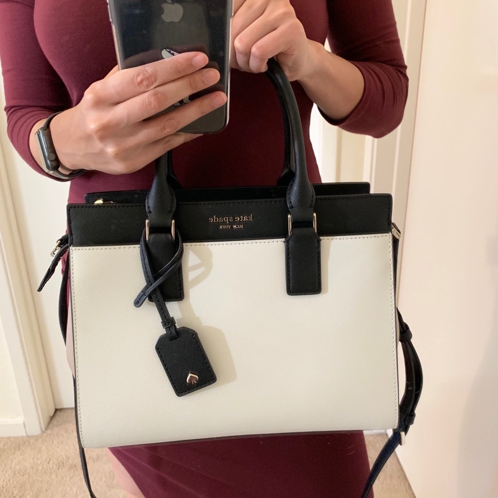 KATE SPADE CAMERON MEDIUM BAG SATCHEL BLACK BEIGE - Picture 1 of 8